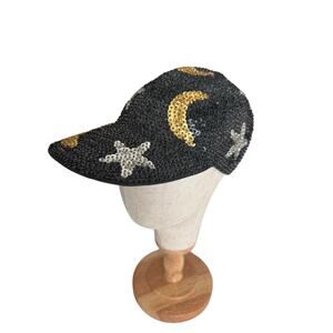 VTG Y2K 90s Witchy Sequin Celestial Moon Star Cap‎ Festival Hat Whimsygoth EUC